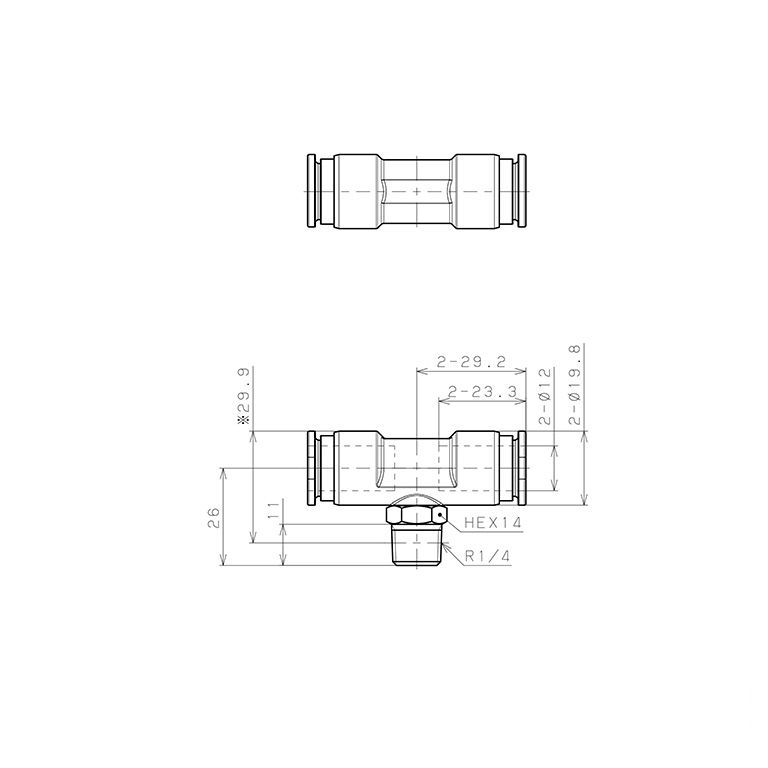 Bản vẽ kỹ thuật Đầu Nối Nhanh Khí Nén Dạng Chữ T Ren Ngoài Pisco SSPB12-02-X