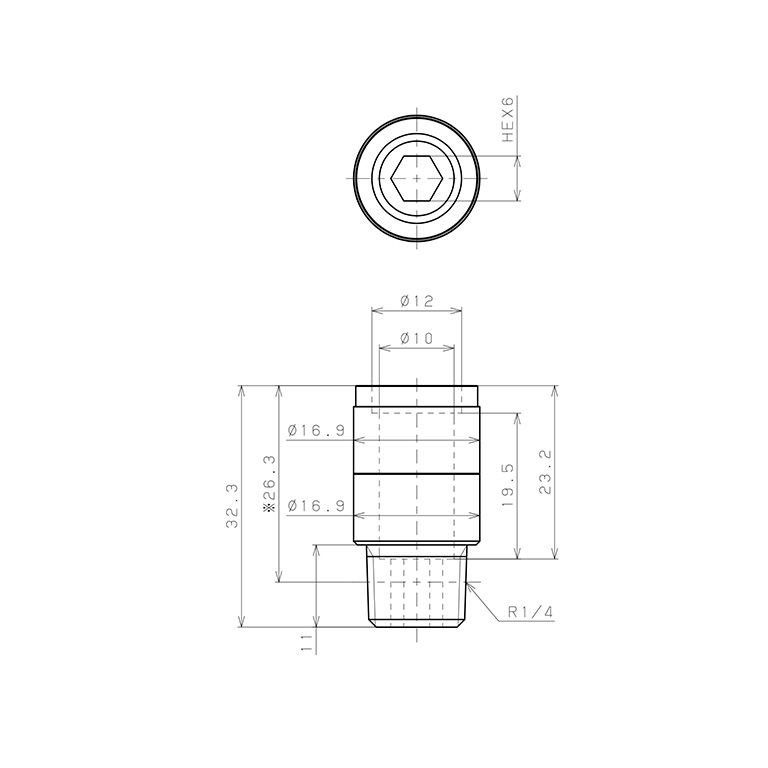 Bản vẽ kỹ thuật Đầu Nối Nhanh Khí Nén Dạng Thẳng Ren Ngoài Pisco KOC10-02