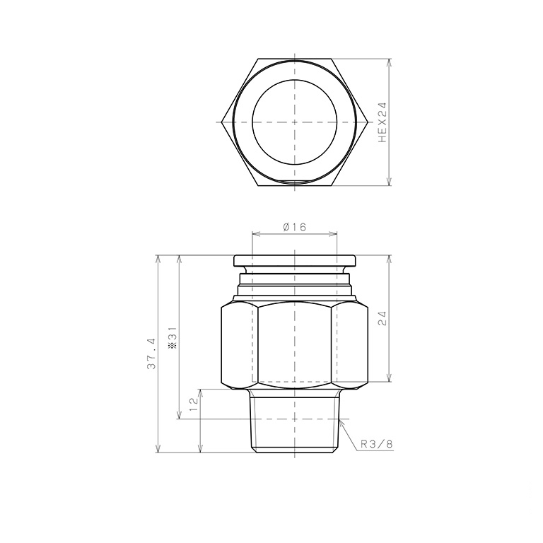 Bản vẽ kỹ thuật Đầu Nối Nhanh Khí Nén Dạng Thẳng Thân Lục Giác Ren Ngoài Pisco SSPC16-03-X