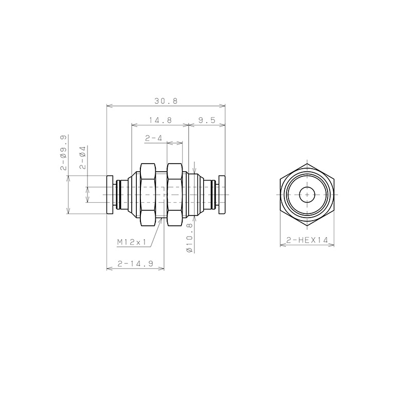 Bản vẽ kỹ thuật Đầu Nối Nhanh Khí Nén Dạng Thẳng Ren Ngoài Lắp Kẹp Vách Pisco PM4-C