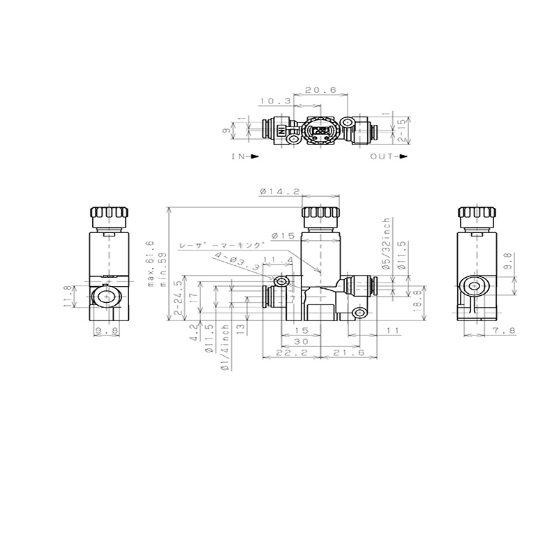 Bản vẽ kỹ thuật Van Chỉnh Áp Suất Khí Nén Loại Khóa Đẩy Pisco RVUP1/4-5/32