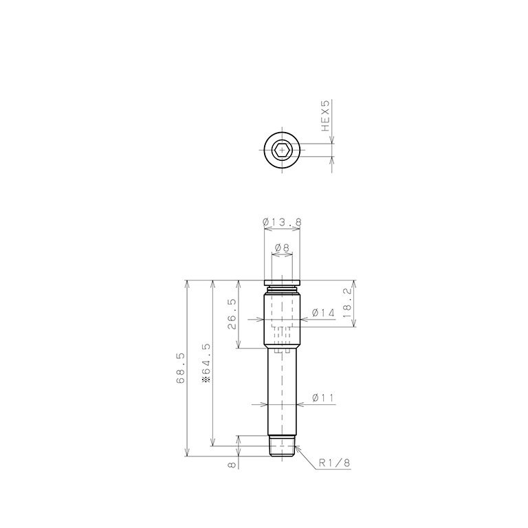 Bản vẽ kỹ thuật Đầu Nối Nhanh Khí Nén Dạng Thẳng Ren Ngoài Pisco POC8-01-L60