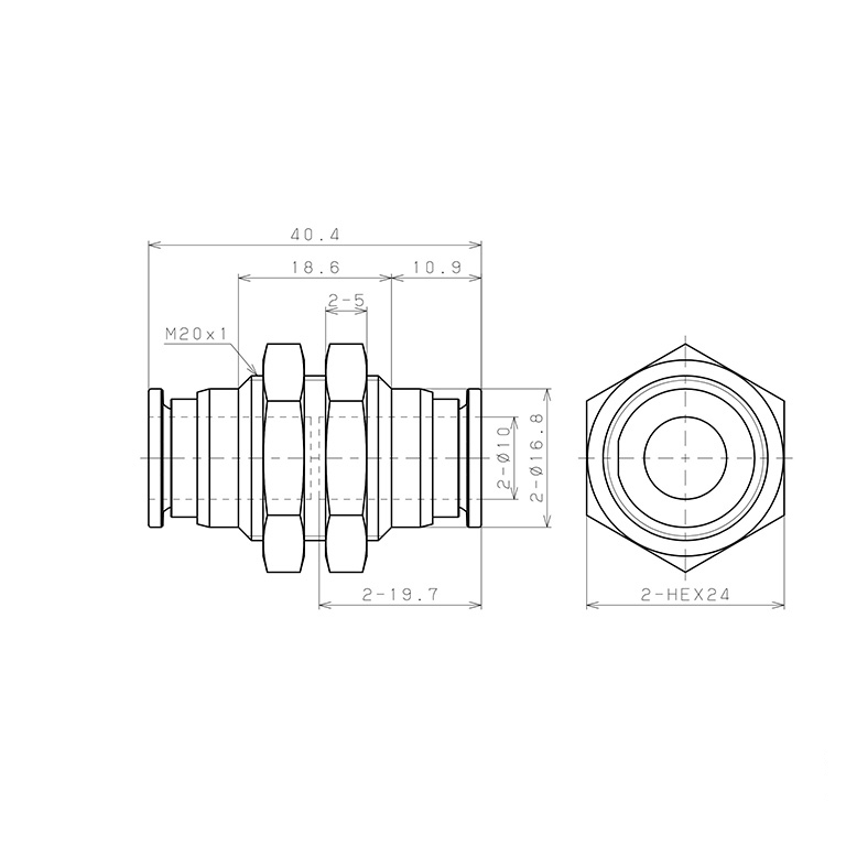 Bản vẽ kỹ thuật Đầu Nối Nhanh Khí Nén Dạng Thẳng Ren Ngoài Lắp Kẹp Vách Pisco SSPM10-C