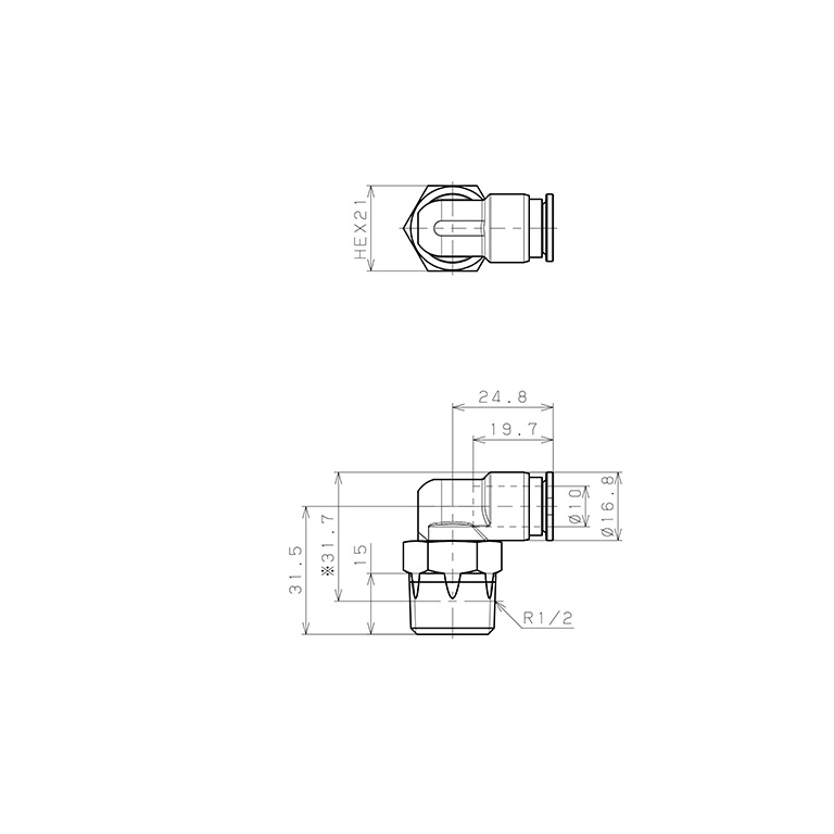 Bản vẽ kỹ thuật Đầu Nối Nhanh Khí Nén Dạng Cong 90° Ren Ngoài Pisco SSPL10-04-X-C