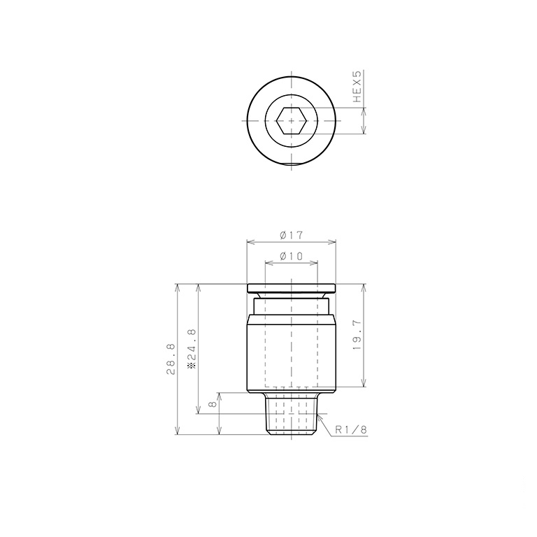 Bản vẽ kỹ thuật Đầu Nối Nhanh Khí Nén Dạng Thẳng Ren Ngoài Pisco SSPOC10-01-X-C