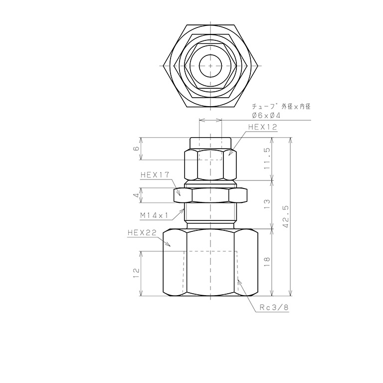 Bản vẽ kỹ thuật Đầu Ngạnh Nối Ống Có Đai Ốc Xiết Dạng Lắp Vách Ren Trong Pisco NSMF0640-03