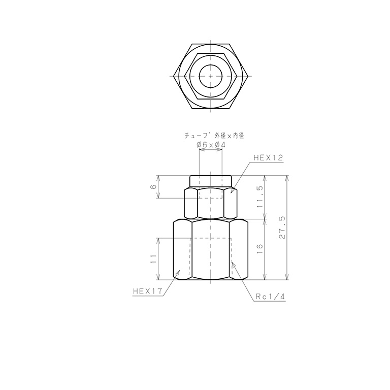 Bản vẽ kỹ thuật Đầu Ngạnh Nối Ống Có Đai Ốc Xiết Dạng Thẳng Thân Lục Giác Ren Trong Pisco NSCF0640-02