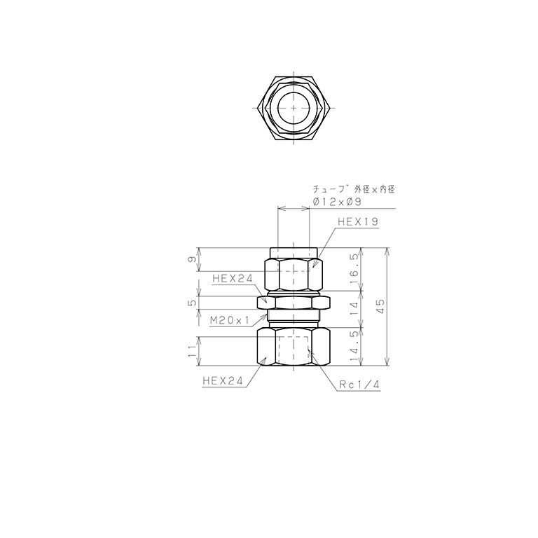 Bản vẽ kỹ thuật Đầu Ngạnh Nối Ống Có Đai Ốc Xiết Dạng Lắp Vách Ren Trong Pisco NSMF1290-02