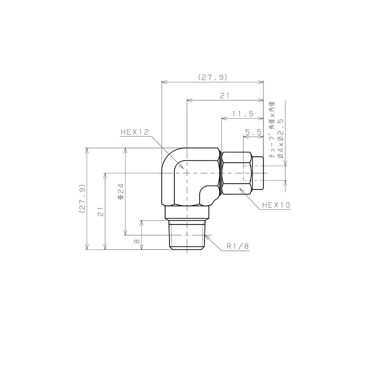 Bản vẽ kỹ thuật Đầu Ngạnh Nối Ống Có Đai Ốc Xiết Dạng Cong 90° Ren Ngoài Pisco NSL0425-01