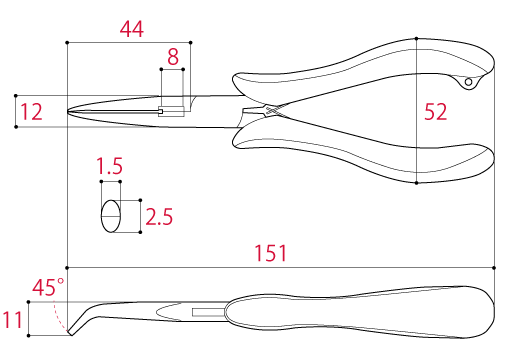 Bản vẽ kỹ thuật Kìm Mũi Cong 151mm Tsunoda TM-05