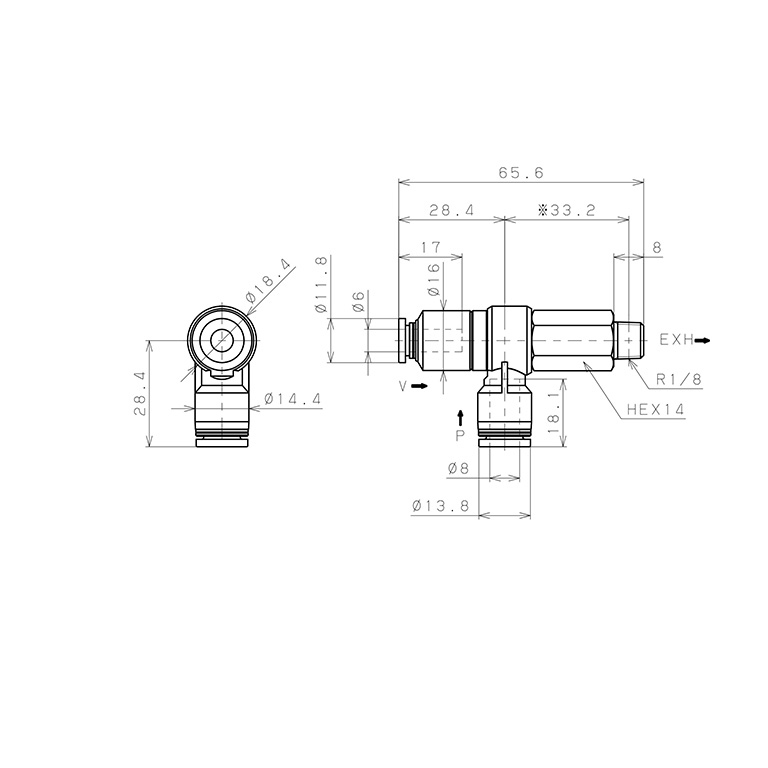 Bản vẽ kỹ thuật Bộ Tạo Chân Không Dòng VRL Pisco VRL50-060801