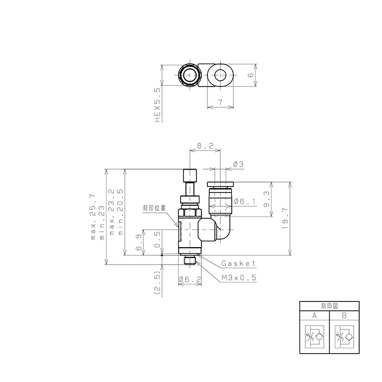 Bản vẽ kỹ thuật Van Tiết Lưu Khí Nén Lưu Lượng Thấp Pisco JSS3-M3AL-C