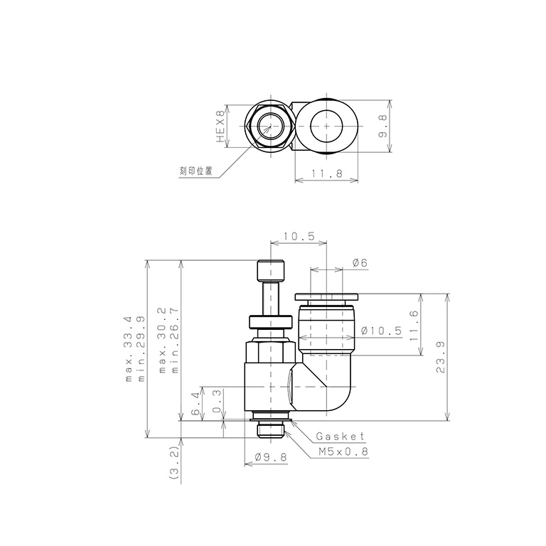 Bản vẽ kỹ thuật Van Tiết Lưu Khí Nén Lưu Lượng Thấp Pisco JSS6-M5AL-C