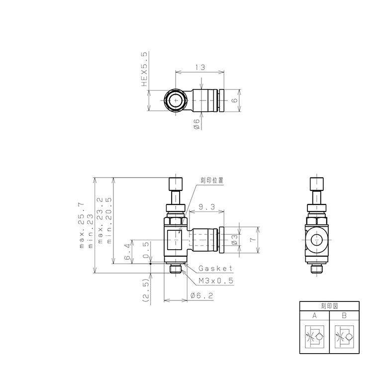Bản vẽ kỹ thuật Van Tiết Lưu Khí Nén Lưu Lượng Thấp Pisco JSC3-M3ALW-C