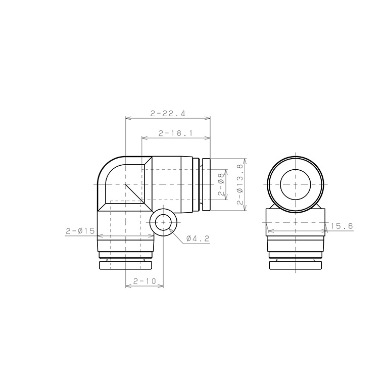 Bản vẽ kỹ thuật Đầu Nối Nhanh Khí Nén Cong 90° Pisco SPV8