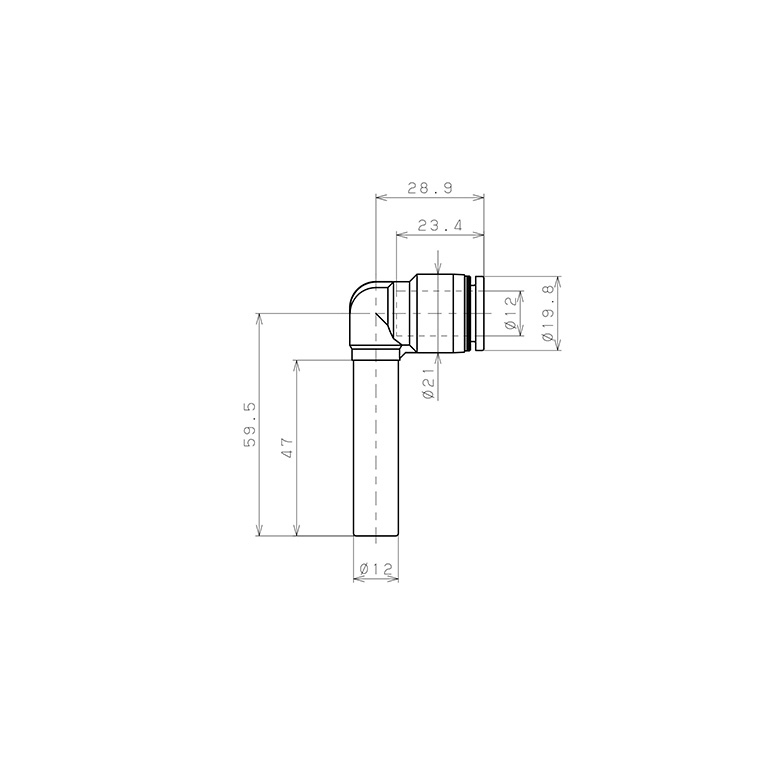 Bản vẽ kỹ thuật Đầu Nối Nhanh Khí Nén Giữa Ống Khí Và Fitting Dạng Cong 90° (Dài) Pisco PLLJ12