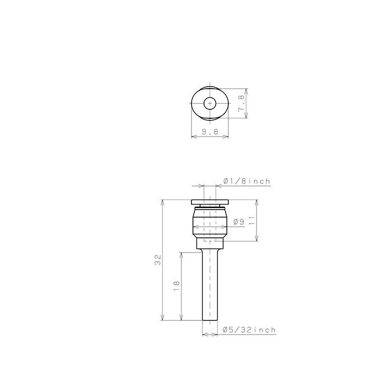 Bản vẽ kỹ thuật Đầu Nối Nhanh Khí Nén Giữa Ống Khí Và Fitting Dạng Nối Giảm Pisco PGJ5/32-1/8M