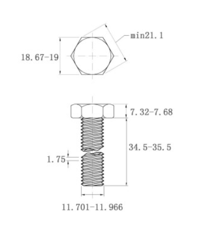 Bản vẽ kỹ thuật Bulong Inox 304 DIN933 M12x35