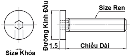 Bản vẽ kỹ thuật Lục Giác Chìm Đầu Mỏng Inox 304 M6x10 (CBSTS6-10)