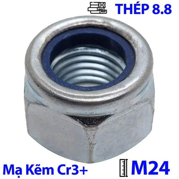 Tán Keo Thép Mạ Kẽm Trắng Cr3+ 8.8 DIN985 M24