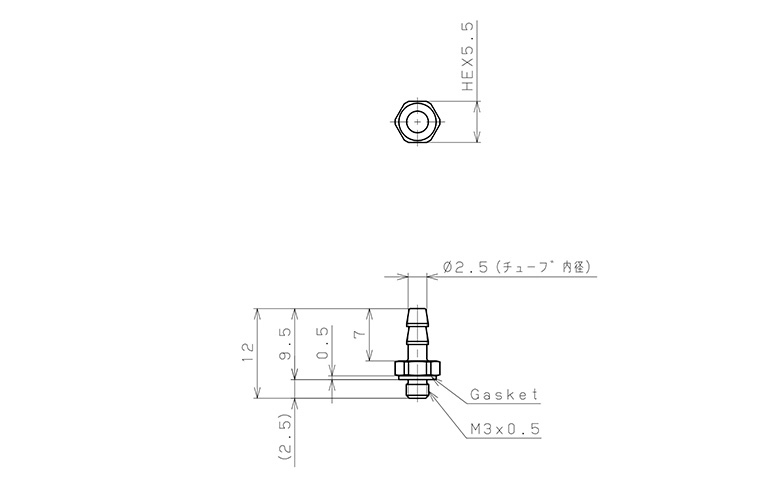 Bản vẽ kỹ thuật Đầu Nối Nhanh Khí Nén Mini ID 2.5mm Ren Ngoài M3 Pisco LC-0425-M3