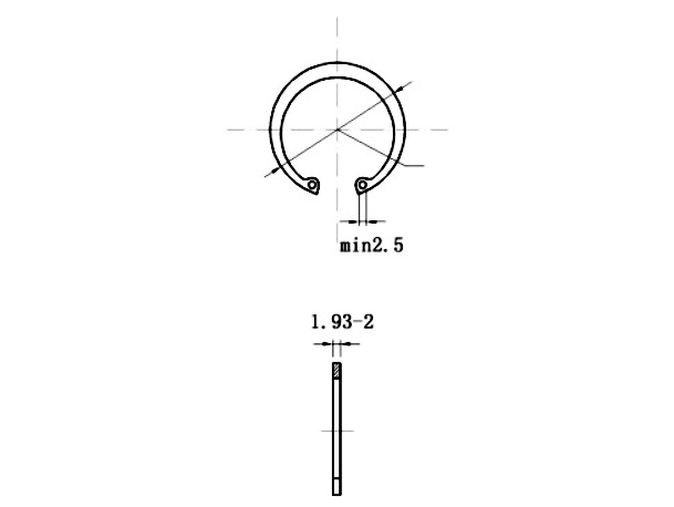 Bản vẽ kỹ thuật Phe Gài Lỗ Thép 65Mn DIN472 D58x2.0