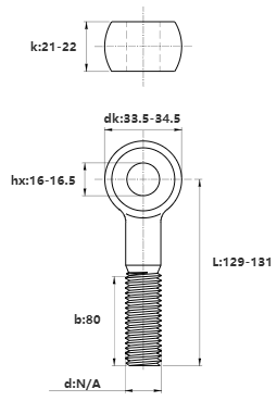 Bản vẽ kỹ thuật Bulong Mắt Inox 304 M20x130 (Lửng)