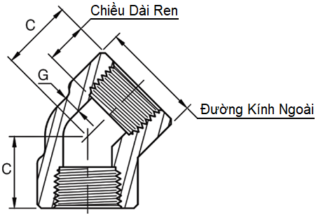 Bản vẽ kỹ thuật Co 45 Độ NPT A105 SA105N DN40 (1.1/2)