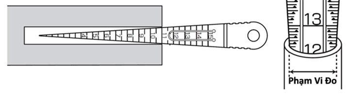 Bản vẽ kỹ thuật Thước đo khe hở bằng nhựa hình nón Niigata Seiki TPG-800KD (1-15mm) vạch Kaidan