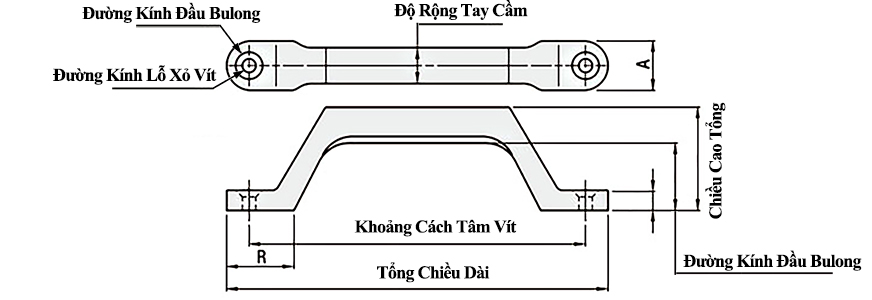 Bản vẽ kỹ thuật Tay Nắm Cửa Chữ U Inox 304 Đánh Bóng W 12 mm x L 100 mm (UWASND100)