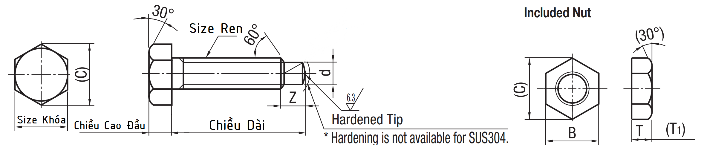 Bản vẽ kỹ thuật Locating Bolts Round Tip Fine M10x40 STCAM10-40