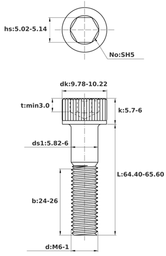 Bản vẽ kỹ thuật Lục Giác Chìm Đầu Trụ Inox 316 DIN912 M6x65 Ren Lửng