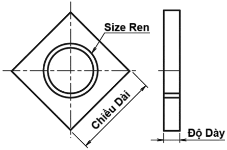 Bản vẽ kỹ thuật Tán Vuông Thép Mạ Kẽm 4.8 DIN562 M6