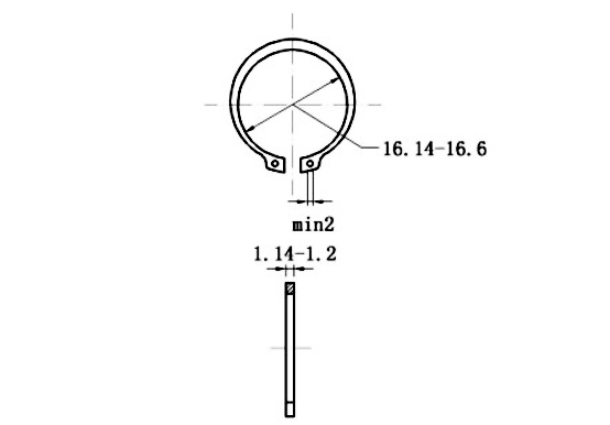 Bản vẽ kỹ thuật Phe Gài Trục Thép 65Mn DIN471 D18x1.2