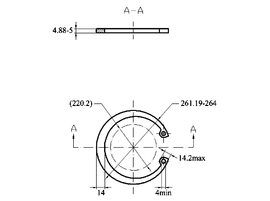 Bản vẽ kỹ thuật Phe Gài Lỗ Thép 65Mn DIN472 D250x2.8