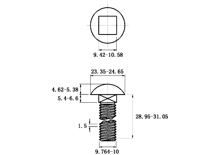 Bản vẽ kỹ thuật Bulong Cổ Vuông Thép Mạ Kẽm 4.8 DIN603 M10x30