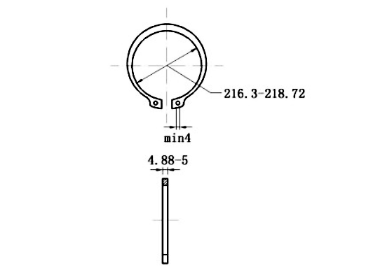 Bản vẽ kỹ thuật Phe Gài Trục Thép 65Mn DIN471 D230x5.0