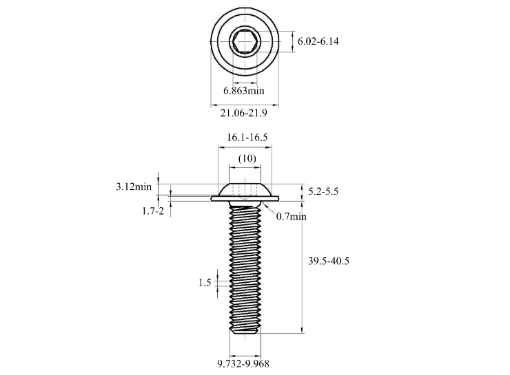Bản vẽ kỹ thuật Lục Giác Chìm Mo Thép Mạ Kẽm Trắng Cr3+ 10.9 ISO7380-2 M10x40