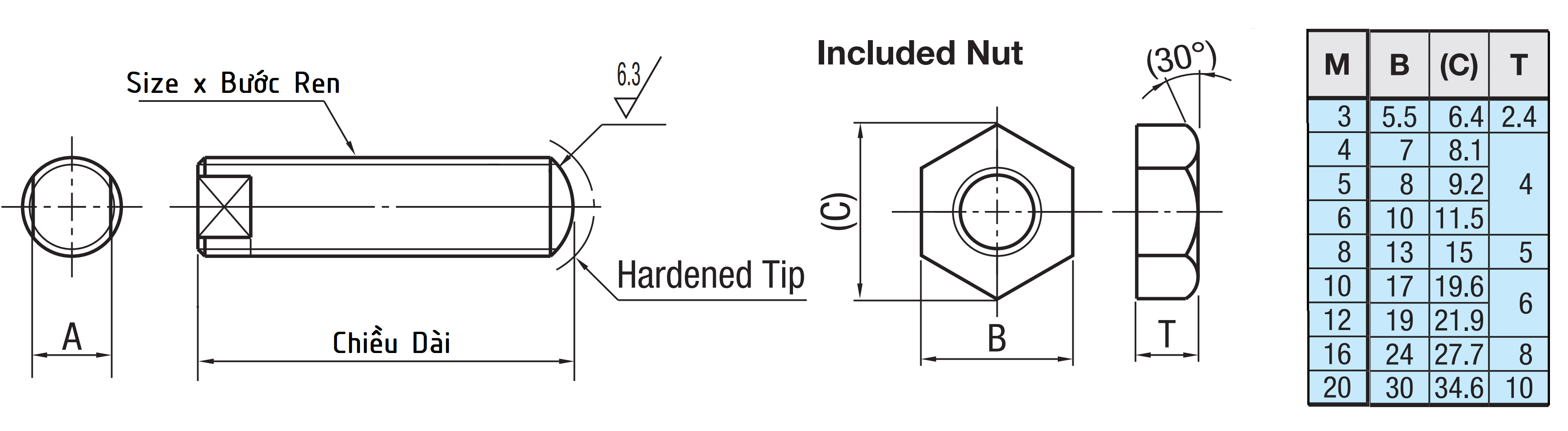 Bản vẽ kỹ thuật Adjusting Stopper Screws Wrench Flats Fine M5x45 ANS5-45