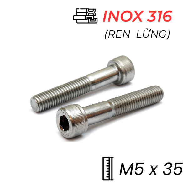 Lục Giác Chìm Đầu Trụ Inox 316 DIN912 M5x35 Ren Lửng