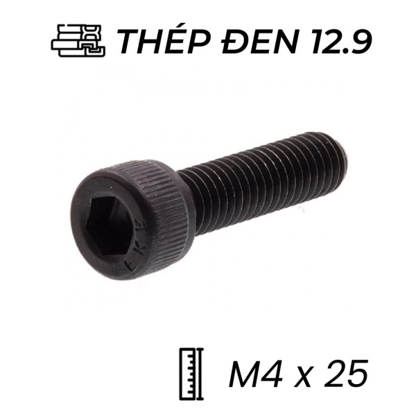 Lục Giác Chìm Đầu Trụ Thép Đen 12.9 DIN912 M4x25