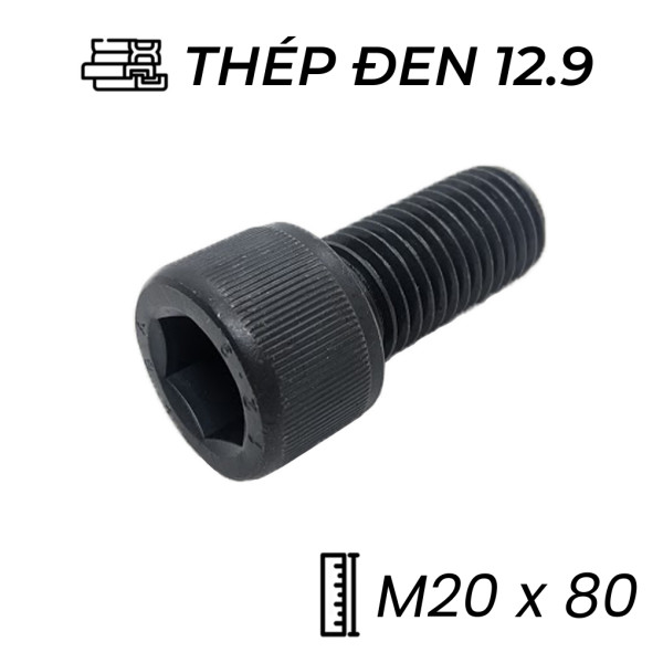 Lục Giác Chìm Đầu Trụ Thép Đen 12.9 DIN912 M20x80