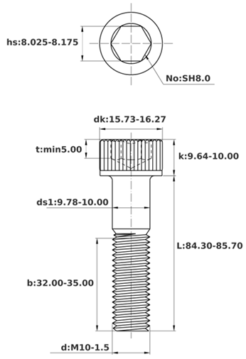 Bản vẽ kỹ thuật Lục Giác Chìm Đầu Trụ Inox 316 DIN912 M10x85 Ren Lửng