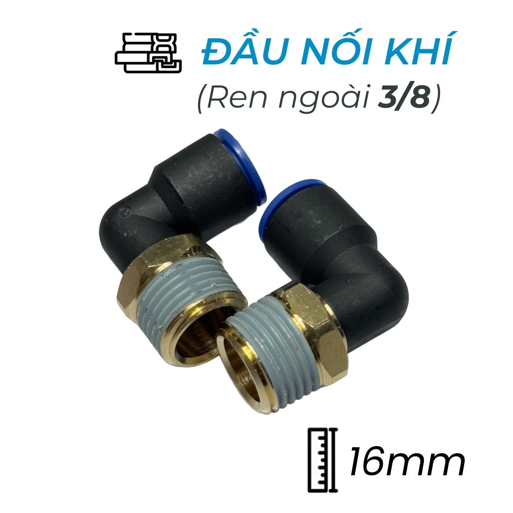 Đầu Nối Nhanh Khí Nén Cong Ø16mm - Ren Ngoài 3/8" CDC MPL 1603 (Màu Đen)