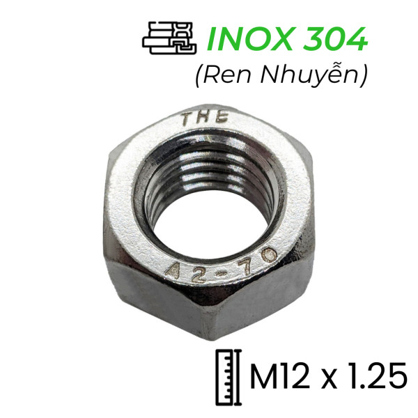 Tán Inox 304 DIN934 M12x1.25 Ren Nhuyễn