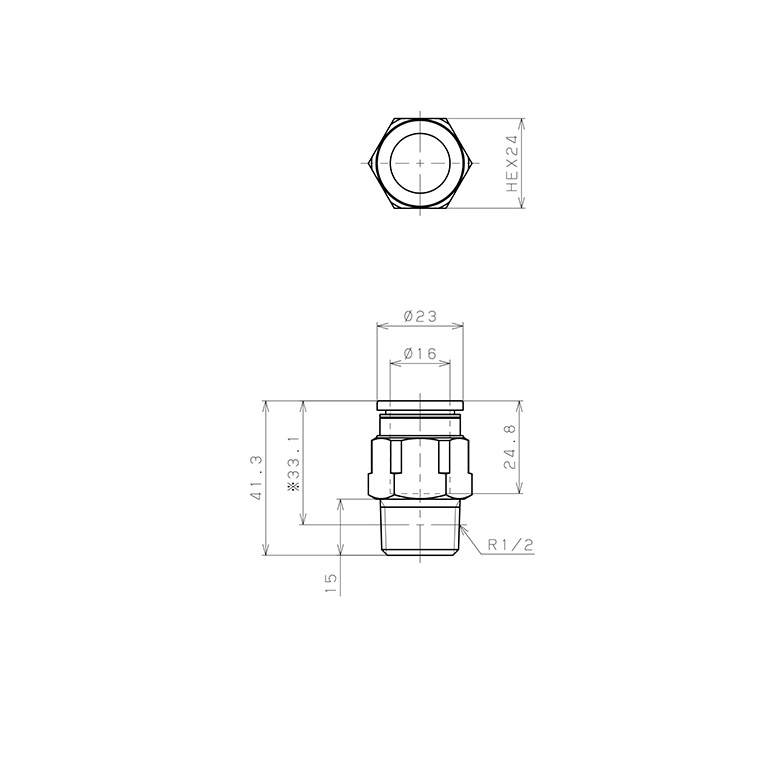 Bản vẽ kỹ thuật Đầu Nối Nhanh Khí Nén Dạng Thẳng Thân Lục Giác Ren Ngoài Pisco PC16-04-UC
