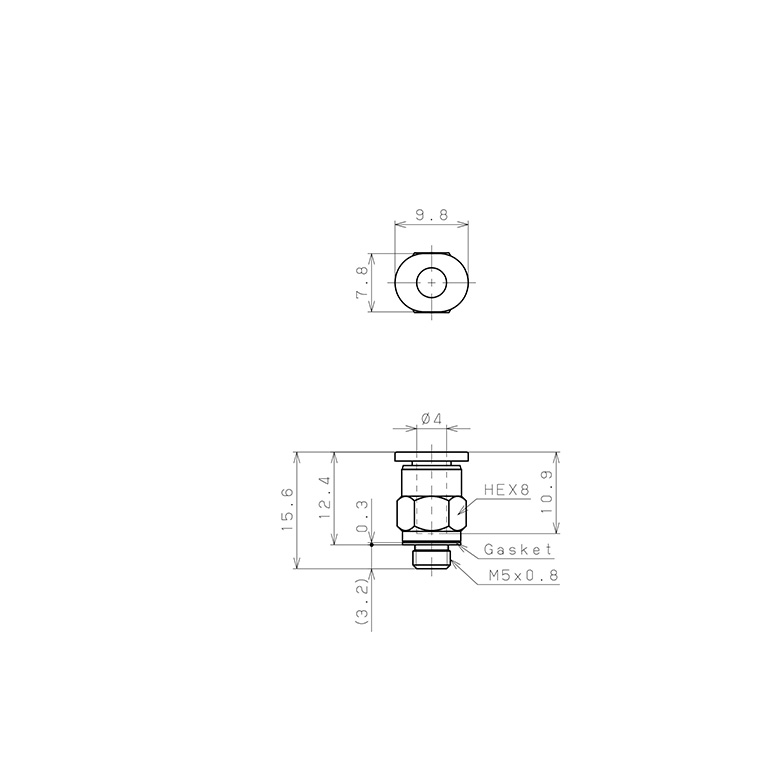 Bản vẽ kỹ thuật Đầu Nối Nhanh Khí Nén Dạng Thẳng Thân Lục Giác Ren Ngoài Pisco PC4-M5M-C