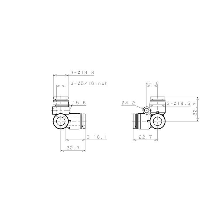 Bản vẽ kỹ thuật Đầu Nối Nhanh Khí Nén Chạc Ba 90° Pisco PVU5/16