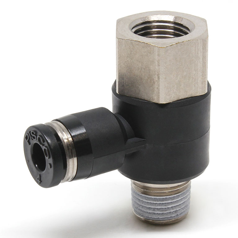 Đầu Nối Nhanh Khí Nén Cong 90° Đầu Lục Giác Trụ Ren Đực Cái Pisco PHF4-01