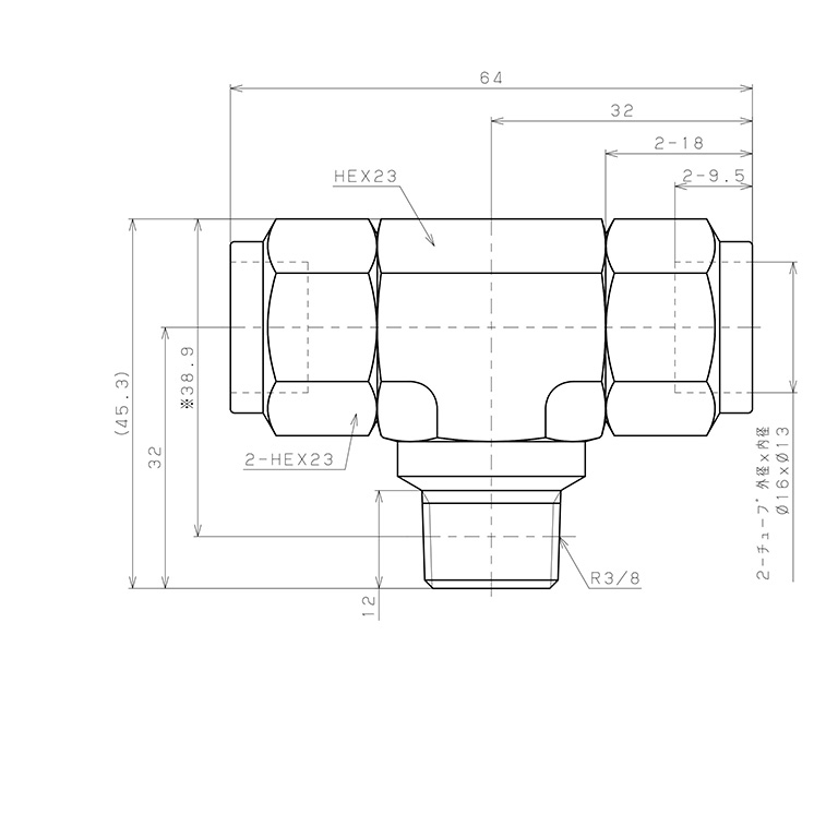 Bản vẽ kỹ thuật Đầu Ngạnh Nối Ống Có Đai Ốc Xiết Dạng Chữ T Ren Ngoài Pisco NSB1613-03-TP